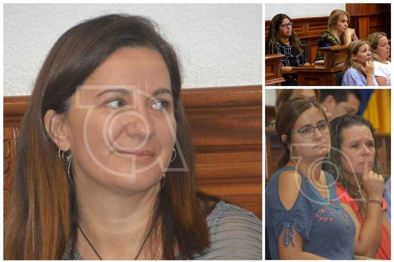 Las concejales Lidia Mejías (d), Soledad Hernández (izda. superior) y de Podemos (Foto TA)